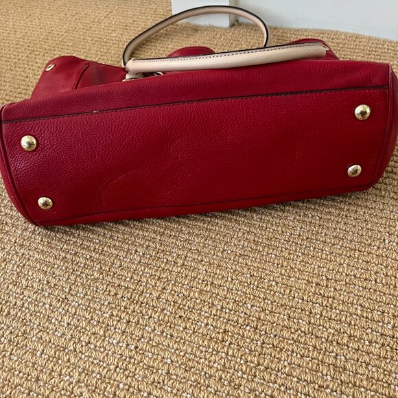 Michael Kors Cherry Red Leather Tote Bag w/tan  handles and gold hardware - Picture 3 of 9